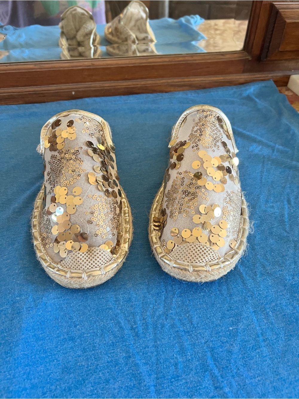 Gold Sequin Slip-On Espadrille Flats for Women